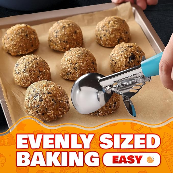 Cookie Scoop Set - Ice Cream Scoop with Trigger - Cookie Scoops for Baking Set of 3, #16 (2.7 oz), #20 (2 oz), #30 (1.25 oz), Stainless Steel Versatile Tool for Baking, Cookies, and Desserts