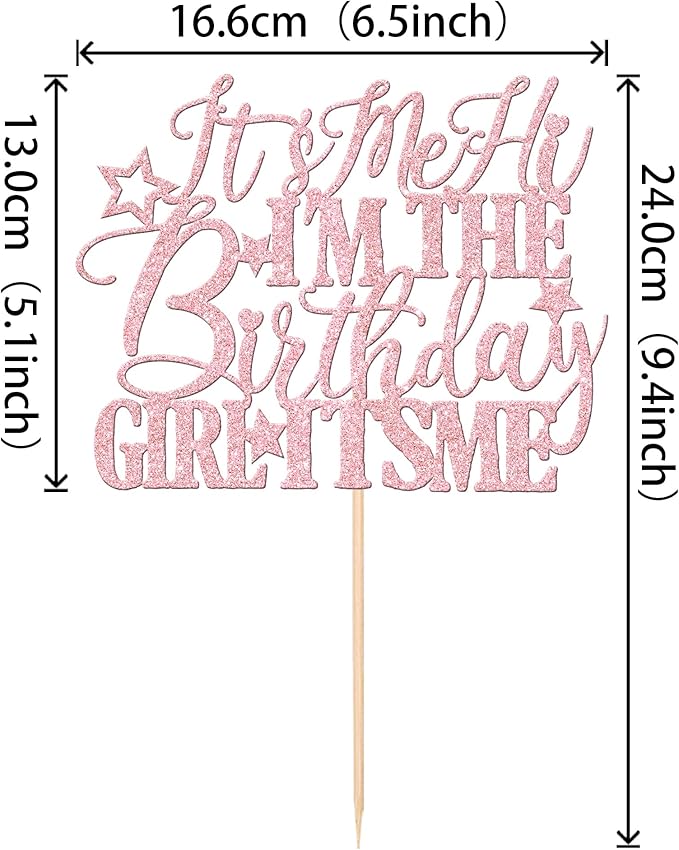 1 PCS It's Me Hi I'm the Birthday Girl It's Me Cake Topper Glitter Funny Girls Birthday Cake Pick for Hot Pop Music Singer Birthday Party Cake Decorations Supplies Light Pink
