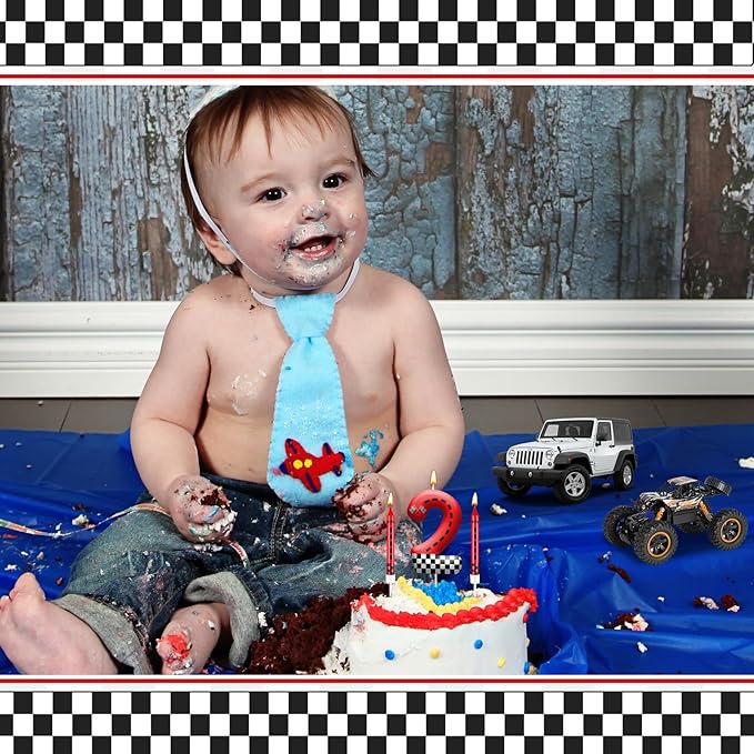 13PCS Racing Car Theme Birthday Candle Set with Checkered Flag Design - Durable Cake Topper for Race Car Party Decorations, Kids Birthday Supplies - Number 2 Candle for Racing-Themed Celebrations