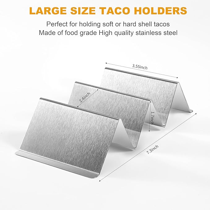 Taco Holders Set of 6, Taco Stand, Stainless Steel Taco Holder, with Easy-Access Handle, Each Can Hold 2 To 3 Tortillas, Oven Safe for Baking, Dishwasher and Microwave Safety