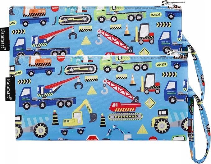 Reusable Sandwich Bag/Snack Bag for Kids & Adults, Dual Layer Lunch Bag with Handle, Washable, Food Safe, BPA Free (2-Pack, Car)