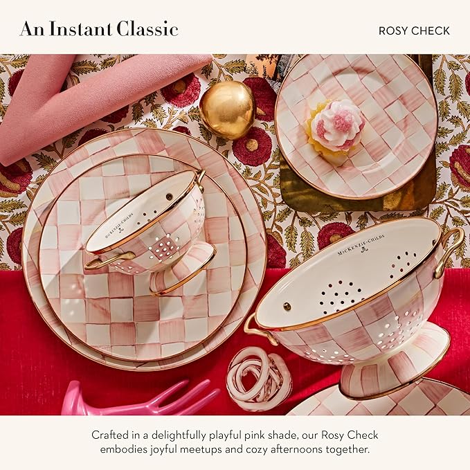 MACKENZIE-CHILDS Enamel Serving Platter, Decorative Serving Platter for Food, 16 Inches, Rosy Check