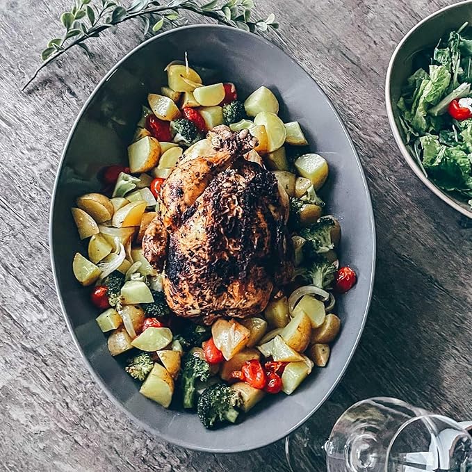 Mora Ceramic Large Serving Bowls- Set of 2 Oval Platters for Entertaining. Modern Kitchen Dishes for Dinner, Fruit, Salad, Turkey, etc. Oven, Dishwasher Safe, 110/80 oz, 16" / 14.6" - Neutrals