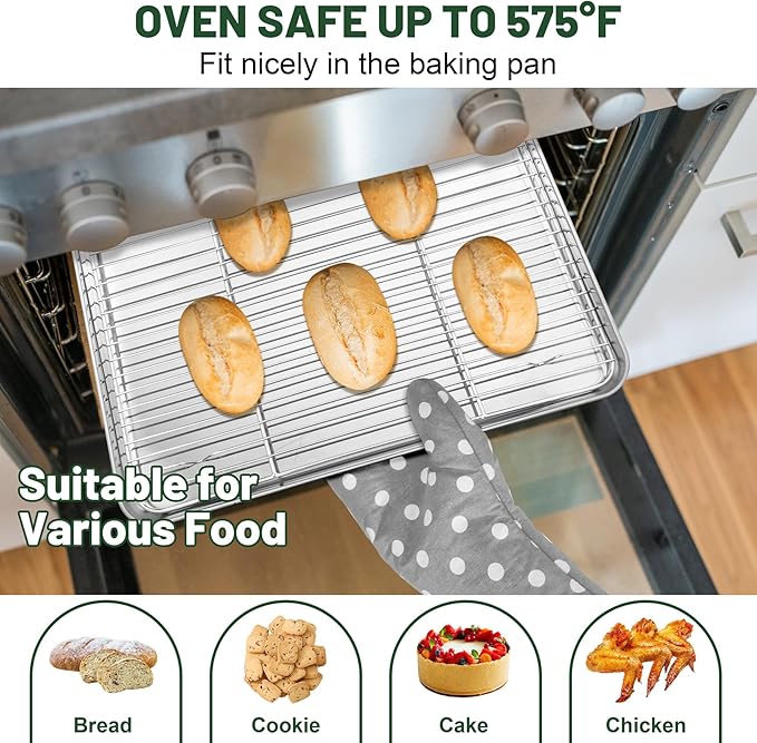 TeamFar Cooling Rack, 15.3” x 11.1” Stainless Steel Wire Baking Rack for Cooking Roasting Grilling, Fit for Oven Pan, Oven & Dishwasher Safe, Non-toxic & Heavy-Duty, 2PCS