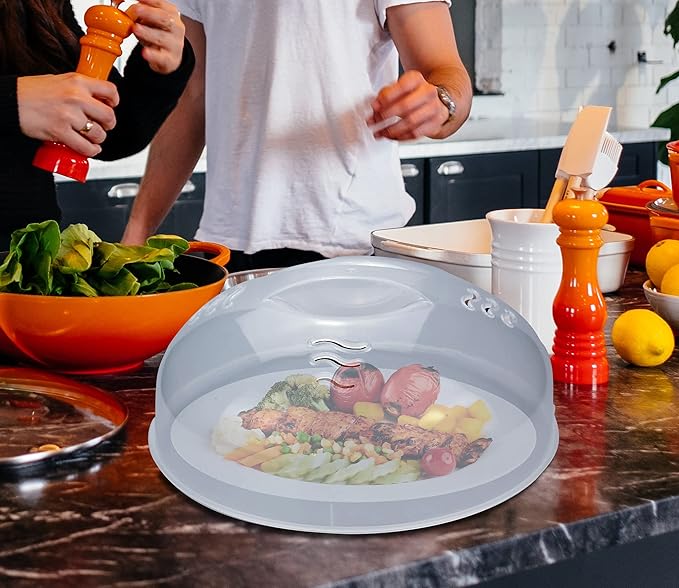 Microwave Splatter Cover for Food Large Microwave Plate Food Cover With Easy Grip Handle Anti-Splatter Lid With Enlarge Perforated Steam Vents,11.5 Inch,BPA Free & Dishwasher Safe