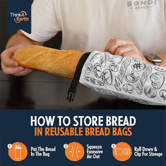 THINK4EARTH® - Large Bread and Baguette Bags (White, Baguette Bag 2 Pack)