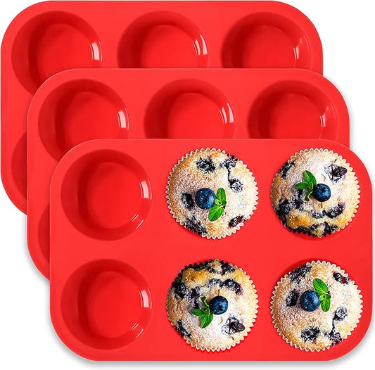 Anaeat Silicone Muffin Pan - 6 Cups Non-Stick Cupcake Molds, Food Grade Silicone Baking Tray for Making Egg Muffin, Cupcake, Quiches, Tart and Desserts, Reusable Muffin Tin Just Pop Out (3 Pack)
