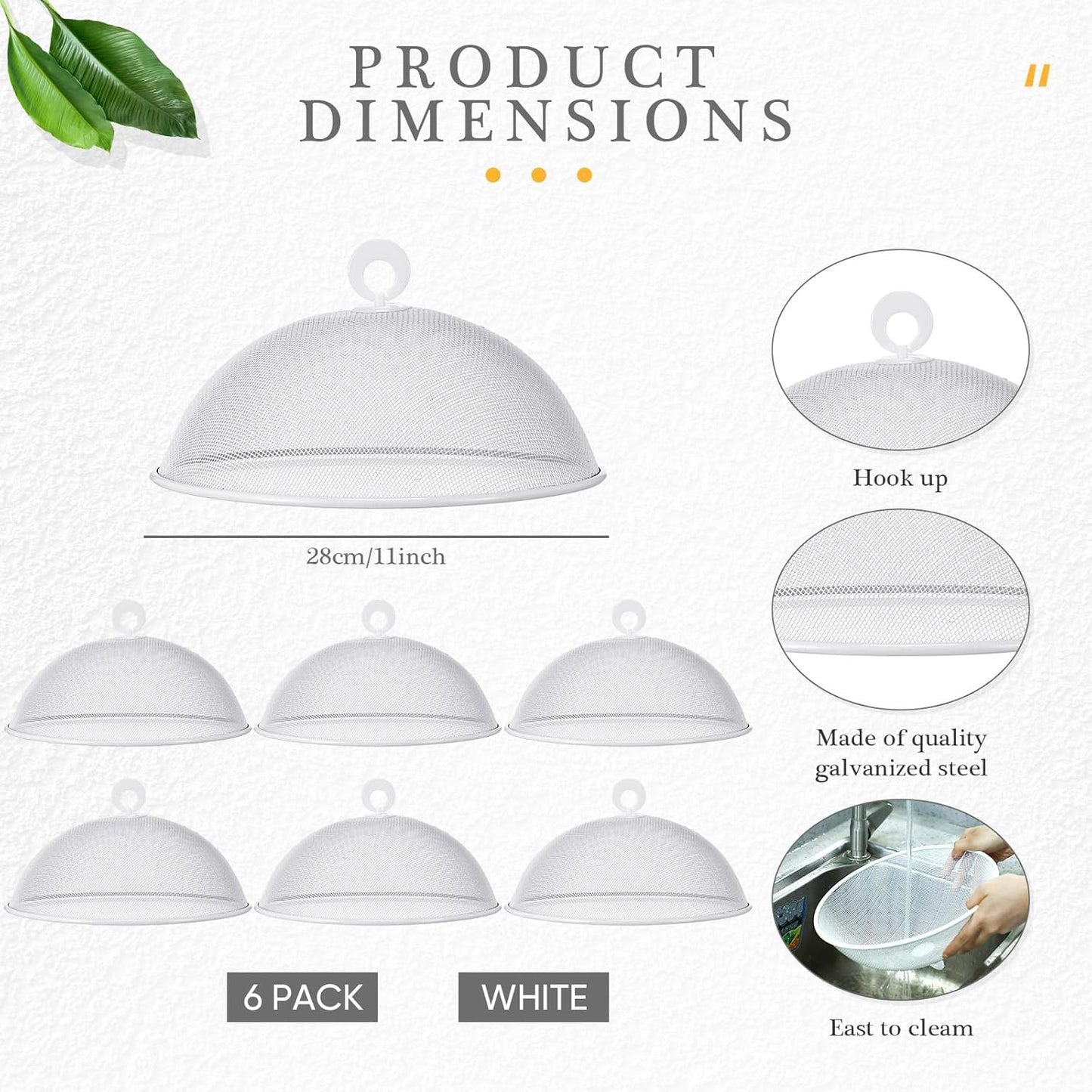 Gerrii 6 Pcs Metal Mesh Food Cover Outdoor Mesh Food Tents Dome Screen Plate Covers for Dinner Plates Reusable Fruit Fly Nets Picnic Food Umbrella for Table, BBQ, Camping, Party (White,11 Inch)