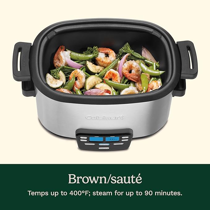 Cuisinart MSC-600 3-In-1 Cook Central 6-Quart Multi-Cooker: Slow Cooker, Brown/Saute, Steamer, Silver