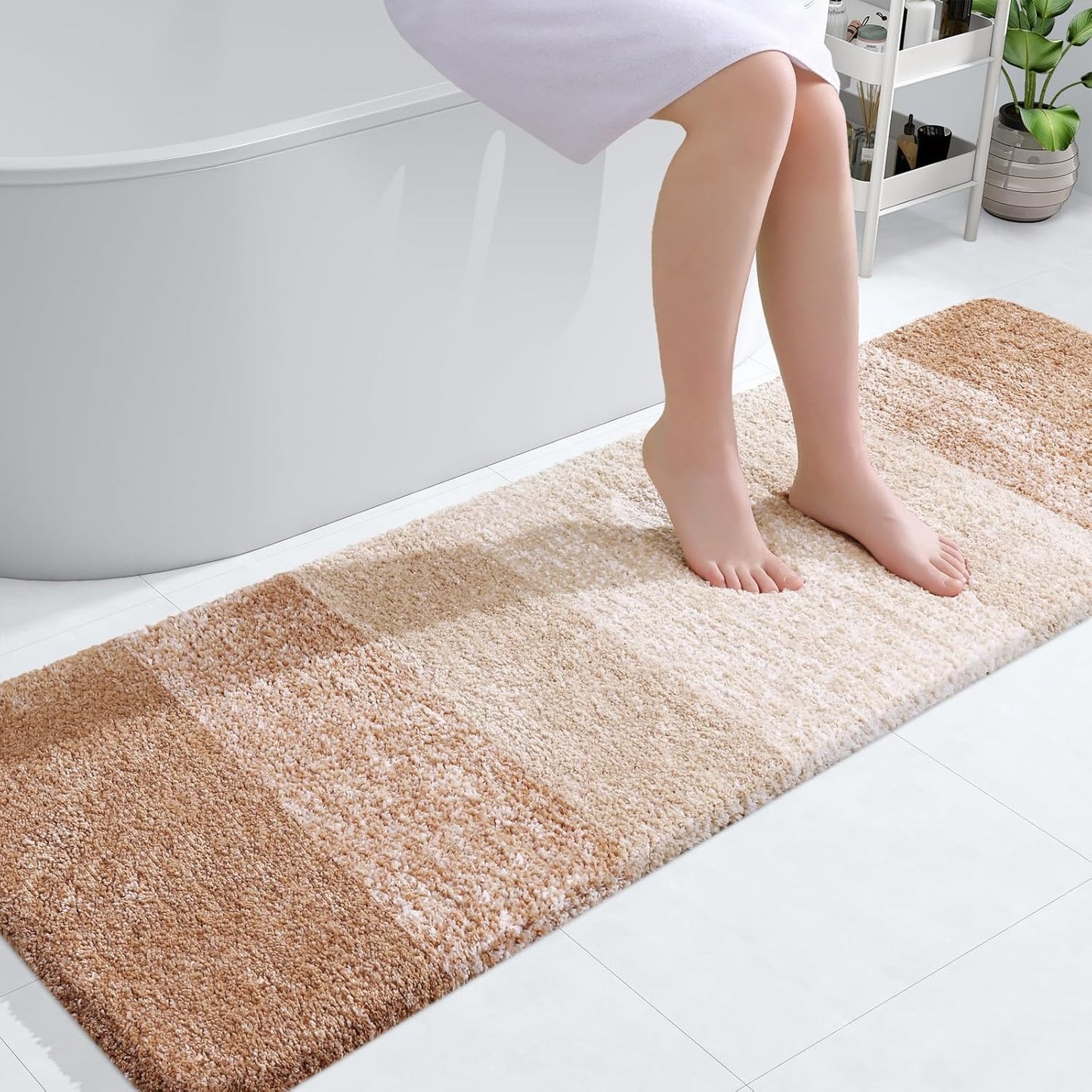 OLANLY Bathroom Runner Rugs 59x20, Extra Soft Absorbent Microfiber Bath Rugs, Rubber Backing, Quick Dry, Machine Washable Bath Mats for Bathroom Floor, Tub and Shower, Home Decor Accessories, Beige