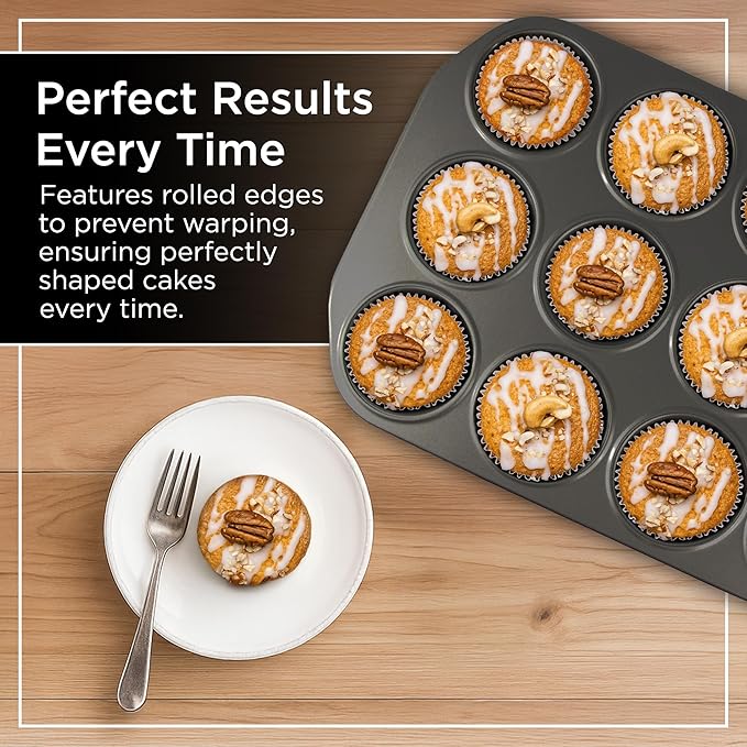 Wrenbury Non Stick Muffin Pan for Baking 12 Cup - Non Toxic Deep Cupcake and Yorkshire Pudding Tin - Even Bakes, Easy Clean, Warp Resistant - 1.25" Cup