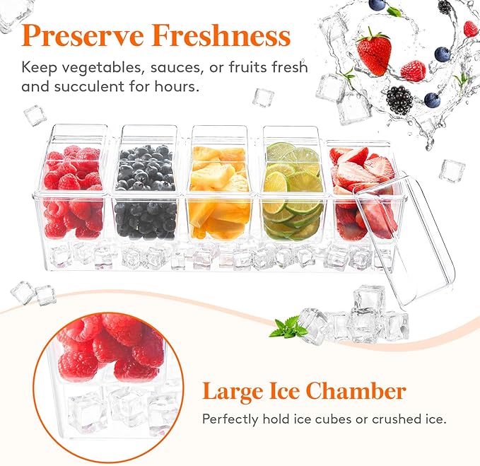 Lifewit 3 Pack Taco Bar Serving Set for Party with Containers(2.5 Cup)&Components,Large Ice Chilled Condiment Caddy Organizer, Garnish Serving Tray Platter for Mimosa Bar Accessories,Fruit,Salad,Food