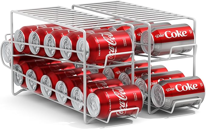 Sorbus Soda Can Rack Beverage Dispenser – Soda Can Organizer Dispenses 12 Standard Size 12oz Soda Cans - Can Organizer for Refrigerator Soda Can Dispenser Rack Organizer (2 Pack, White)