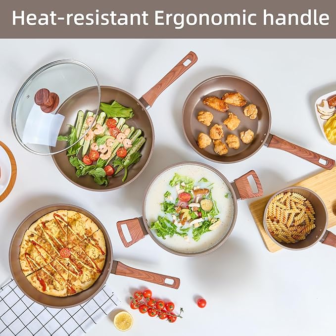 10 Pcs Pots and Pans Set Non Stick, Kitchen Cookware Sets with Frying Pans, Saucepans, Steamer Compatible with All Stoves Restaurant,Black