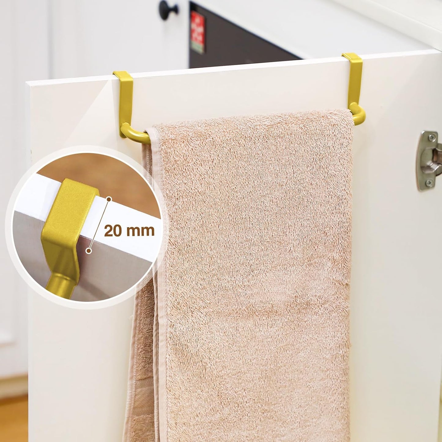 2 Pieces Metal Towel Bar Kitchen Cabinet Steel Towel Rack Bar for Hanging on Inside or Outside of Doors, Home Kitchen Bathroom(Gold)