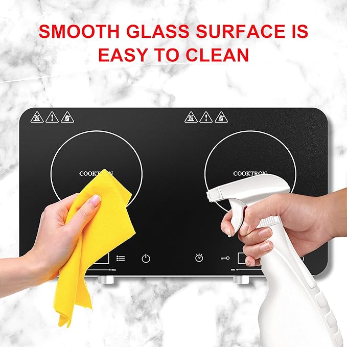 Double Induction Cooktop Burner, 1800w 2 burner Induction Cooker Cooktop, 10 Temperature 9 Power Settings Portable Electric Countertop Burner Touch Stove with Child Safety Lock & Timer