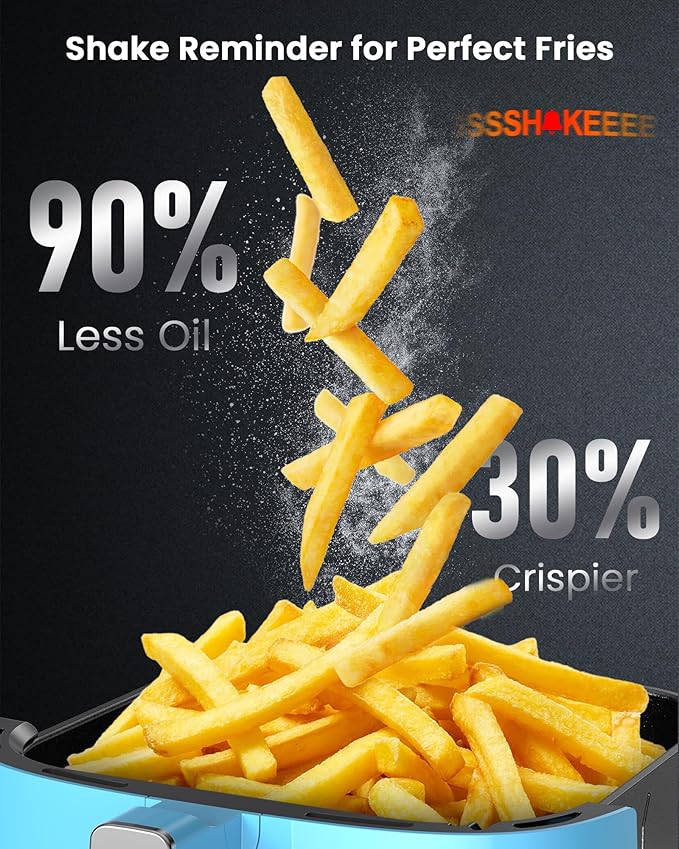 Nuwave Brio Plus Air Fryer 8 Qt, New & Improved, PFAS-FREE, 7 Digital One-Touch Cook Functions that AIR FRY, BAKE, ROAST, DEHYDRATE, TOAST, REHEAT, PREHEAT, 150 Presets, 50°F~400°F (Cozy Blue)