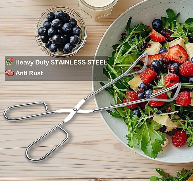 11-Inch Heavy Duty Stainless Steel Kitchen Tongs - Comfortable Ergonomic Grip, Scissor Design, Heat Resistant for BBQ and Cooking