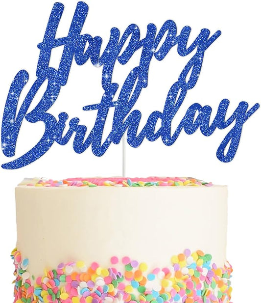 BEISHIDA Happy Birthday Cake Toppers Dark Blue Glitter Birthday Cake Decoration Cake Baking Supplies 18th 30th 40th Birthday Cake Toppers For Boys Girls Men Women Birthday Party Photo Booth Props