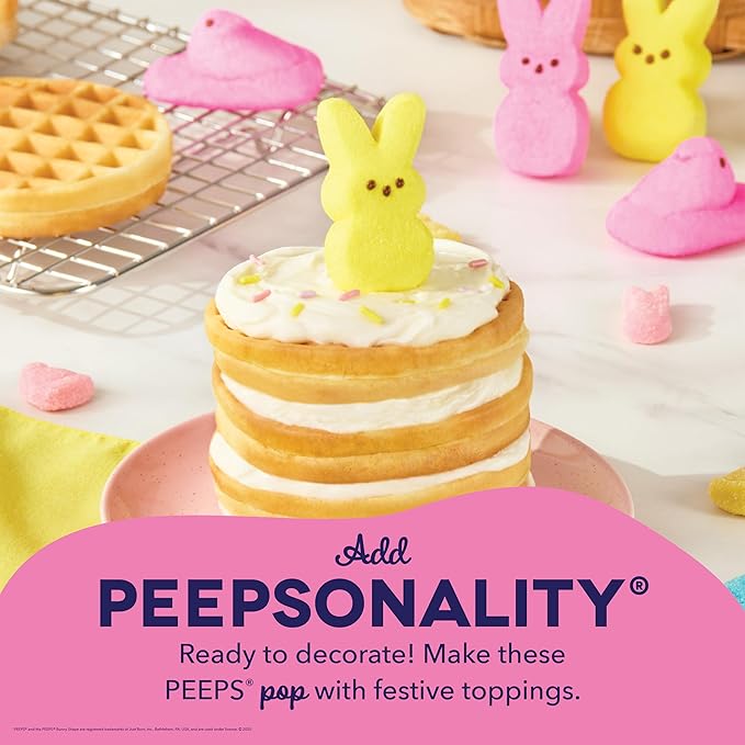 PEEPS x Dash Bunny Mini Waffle Maker for Individual Waffles, Hash Browns, Keto Chaffles with Easy to Clean, Non-Stick Surfaces, 4 Inch - Pink