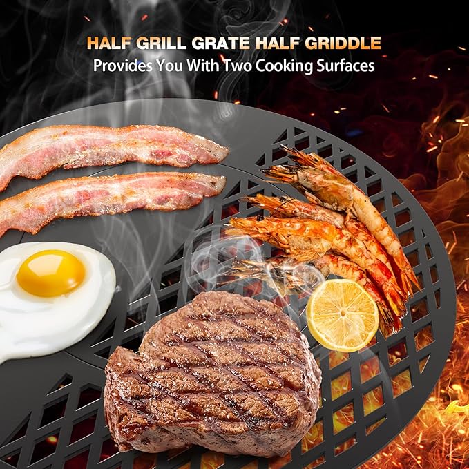 onlyfire BBQ Griddle and Grate Combo Kit for Weber 22 inch Kettle Charcoal Grills