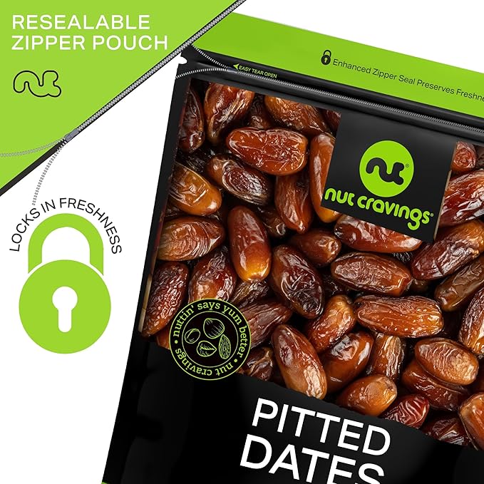 NUT CRAVINGS - Sun Dried Deglet Noor Dates Pitted, No Sugar Added (48oz, 3 Lbs) Bulk Dry Fruits Packed Fresh in Resealable Bag - Sweet Healthy Snack, Naturally Grown, Vegan, Kosher