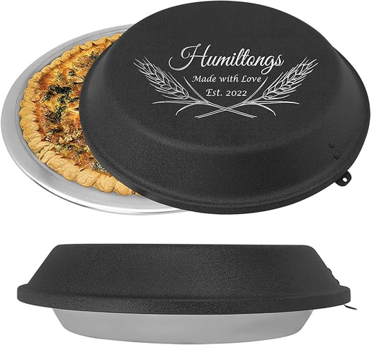 Personalized Aluminum Pie Pan with Lid Customized Cake Pan Bake Tray Engraved With Custom Name Text Monogram - Wedding, Engagement, Anniversary, Housewarming, Birthday, Bridal Shower Gift (Black)