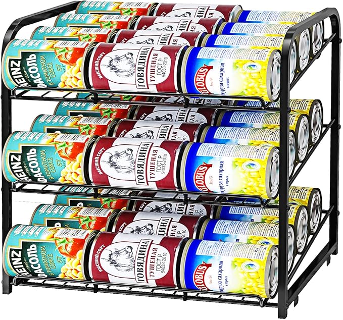 AIYAKA Can Rack Organizer, 3 Tier Stackable Can Storage Dispenser, for Food Storage, Kitchen or Pantry, Storage for 36 Cans, Black