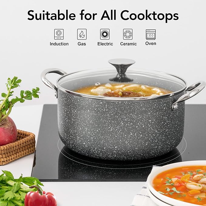 MICHELANGELO 5 Quart Stock Pot with Lid, Nonstick Soup Pot with Lid, Induction Pot for Cooking, 5 Qt Pot with Lid, Non Stick Pot for Kitchen, Stockpot with Stainless Steel Handle, Oven Safe