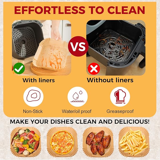 Air Fryer Liners Disposable - 100Pcs 4.7In Square Parchment Paper for Air Fryer, Non-Stick Oilproof Baking Paper Sheets for 1-3 QT Airfryer Basket