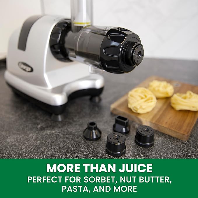 Omega Cold Press Juicer Machine, Vegetable and Fruit Juice Extractor and Nutrition System Makes Nut Milks Baby Food and Sorbets, Triple-Stage 80-RPM Slow Masticating Juicer, 200-Watts, Silver