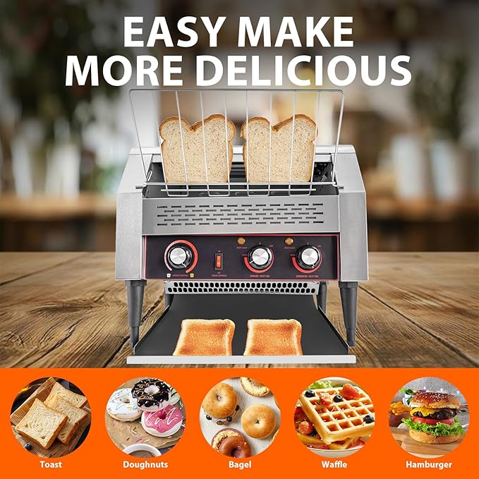 Commercial Toaster Conveyor 450 Slices/Hour, 2600W Stainless Steel Heavy Duty Commercial Toaster Conveyor for Restaurant with Three-ring Heating Tubes for Bun Bagel Bread Baked