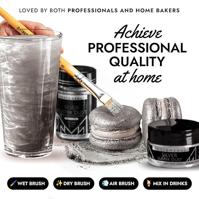 MONÉGASQUE Silver Edible Glitter for Drinks 7g – Edible Glitter for Cakes & Cocktails – Luster Dust for Drinks, Cocktail, & Cakes – Silver Cake Decorations Spray Sprinkles & Halloween Drink Shimmer