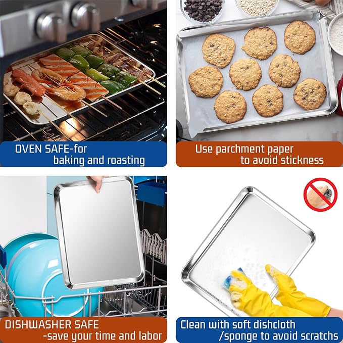 P&P CHEF 12.5 Inch Baking Cookie Sheet, Oven Pan Tray Stainless Steel Sheet Pan for Kitchen, Oven Bakeware for Multi Uses, Shiny Look & Dishwasher Safe, Healthy & Heavy Duty, 1Pc