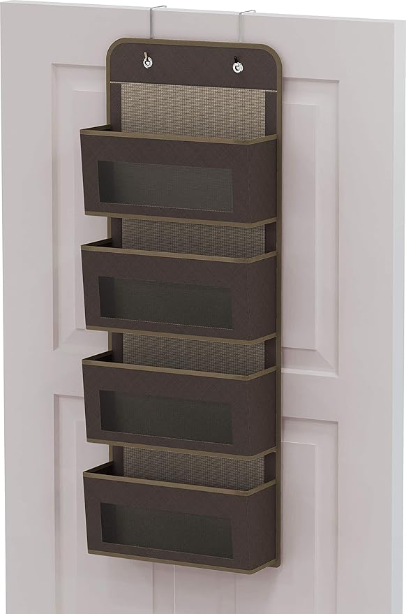 Simple Houseware 4 Clear Window Pocket Over Closet Door Storage Hanging Organizer for Bedroom, Bathroom, Pantry, Brown