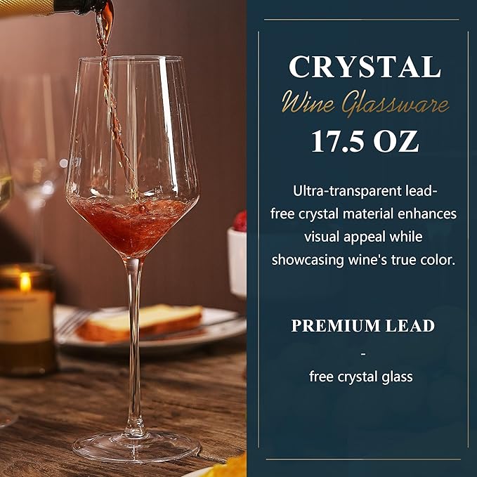 MICHLEY Long Stem Crystal Wine Glasses Set of 2-17.6 oz Lead-Free Crystal Glassware for Red & White Wine,Elegant Drinking Cups for Weddings, Parties, Gifts