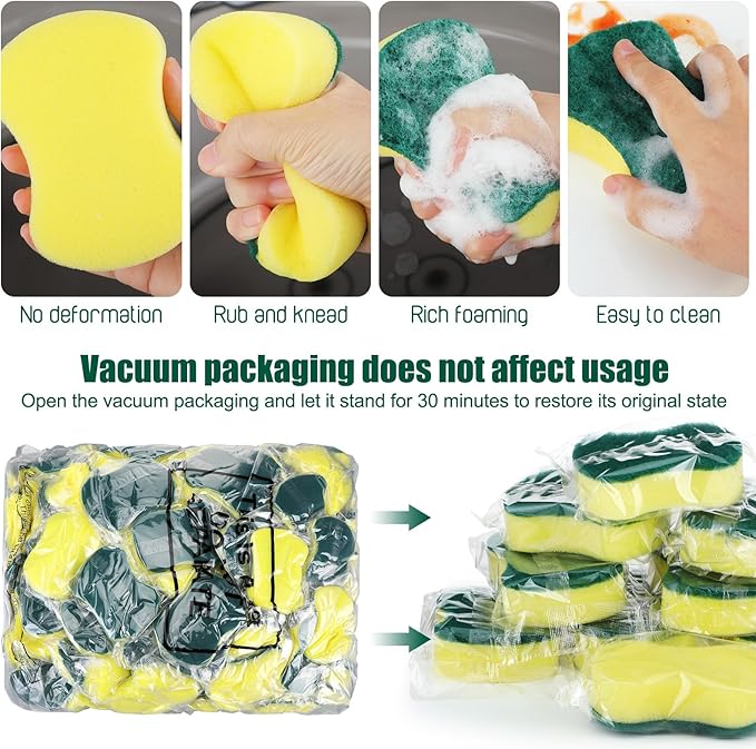 Tanlade 480 Pcs Individually Wrapped Sponges Kitchen Bulk Non Scratch Scouring Sponges for Dishes Household Cleaning Travel Apartments Hotel Car