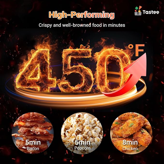 Tastee Ceramic Air Fryer, 8-in-1 Compact 5.5QT AirFryers, 450°F Digital Airfryer Dehydrator with Smart Probe, 24 Presets One-touch Cooking, In-app Recipes with Window, Dishwasher-safe & Non-stick