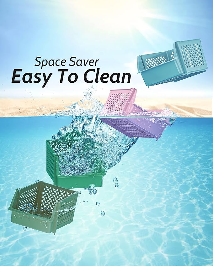 TidyFriend Stackable Storage Bins for Pantry, 4 Pack Stackable Bins For Organizing Food, Kitchen, and Bathroom Essentials (Multi)