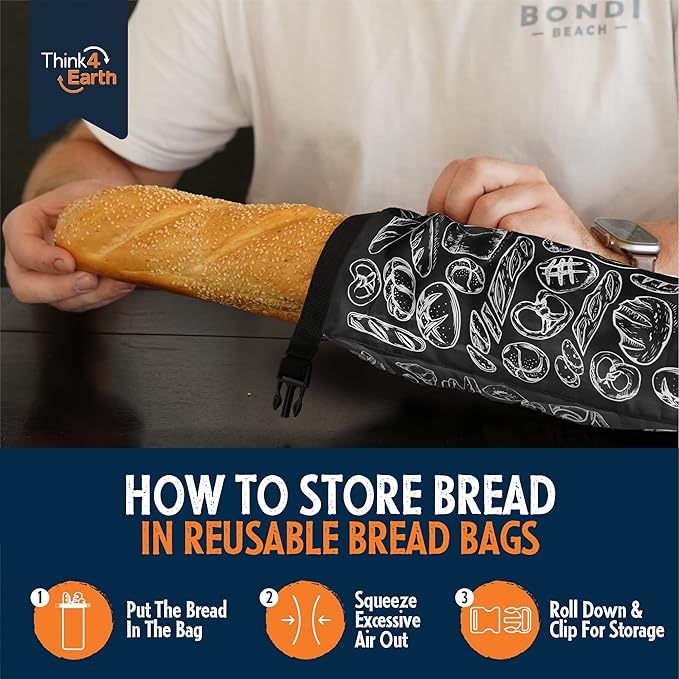 THINK4EARTH® - Large Bread and Baguette Bags (Black, Baguette Bag 2 Pack)