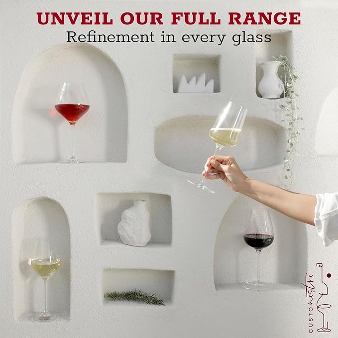 Gusto Nostro Crystal Wine Glasses Set of 2, 13.5 Oz Long Stem Modern Wine Glasses for White and Red Wine, Dishwasher Safe, Fancy, Elegant, Large and Tall Wine Glass for Wedding Christmas Anniversary