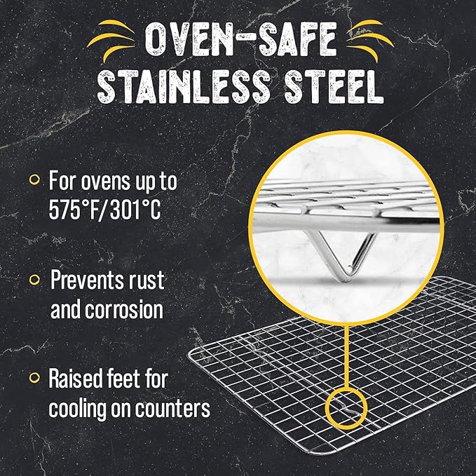 Checkered Chef Cooling Rack for Cooking and Baking - 10" x 15" Stainless Steel, Oven Safe Grid Wire Cookie Cooling Racks
