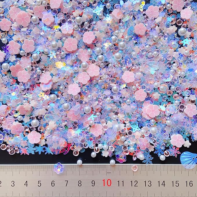 Sequins Holographic Polymer Clay Slices Nail Glitter 3D Holographic Snowflake Shell Butterfly Plum Blossom Nail Sequins Slices Polymer Clay Nail Decals for DIY Nail Decoration (Pink-54)