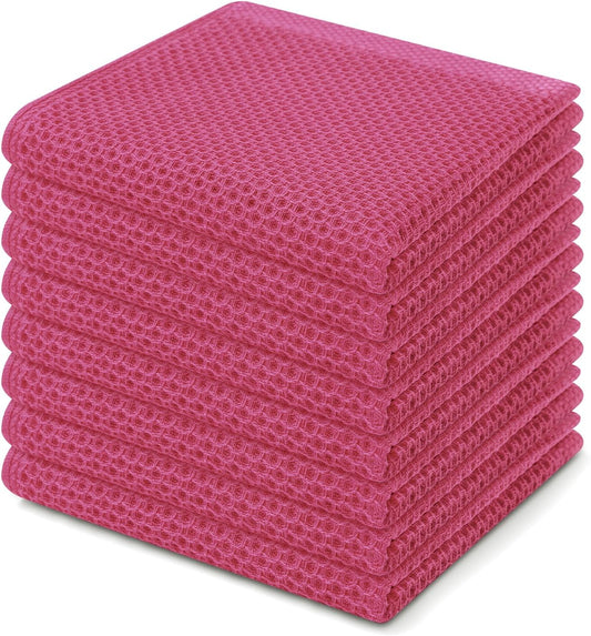 Homaxy 100% Cotton Waffle Weave Kitchen Dish Cloths, Ultra Soft Absorbent Quick Drying Dish Towels, 12 x 12 Inches, 8-Pack, Hot Pink