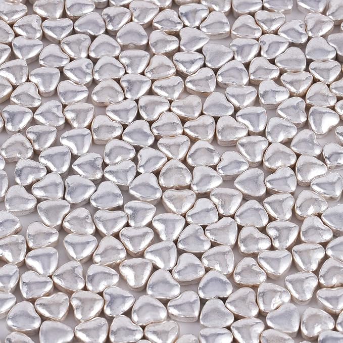 Kasvan Silver Heart Shapes Sprinkles - Edible Candy Pearls 100g/3.58 Oz, Mix Size, Baking Cake Decorations, Ice Cream Toppings and Cookie Decorating, Wedding Party Chirstmas Supplies (Silver)