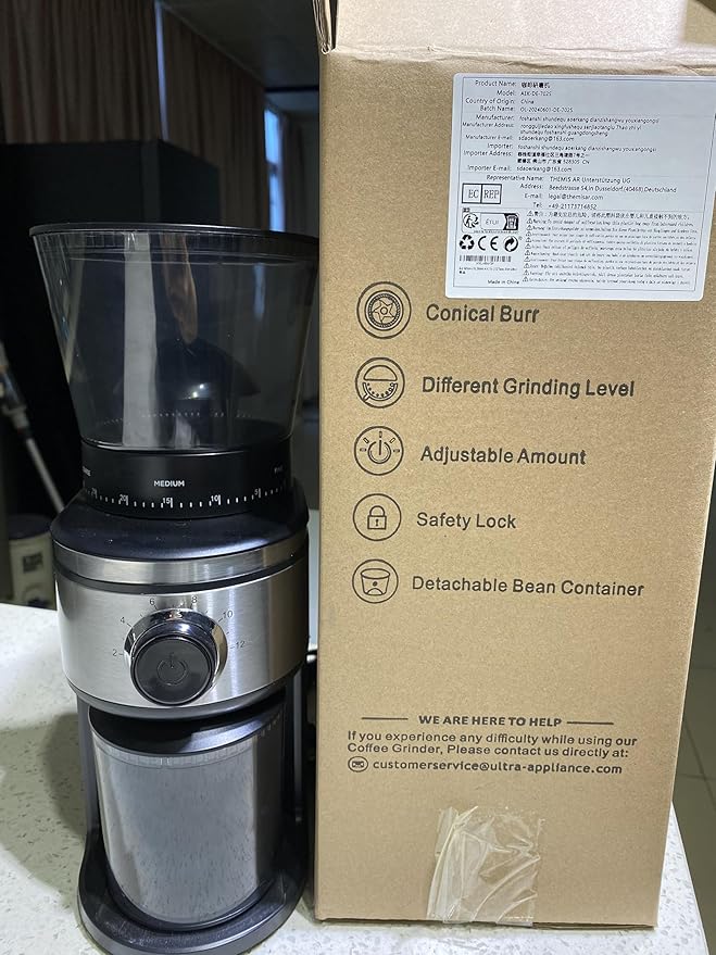 Burr Coffee Grinder, Electric Conical Coffee Bean Grinder With 30 Adjustable Grind Settings For 2-12 Cups, Sliver & Black