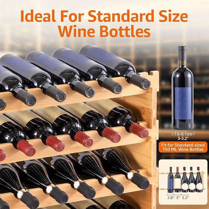 Amazon Basics Stackable Natural Bamboo Wine Rack, 36 Bottle Capacity