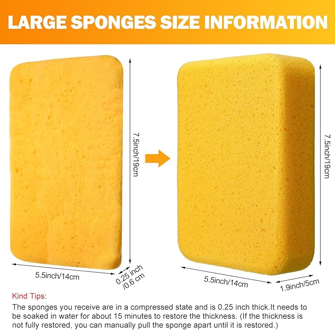 Tioncy 24 Pcs Large Sponges Bulk 7.5 x 5.5 x 1.9 Inch Grouting Car Wash Foam Cleaning and Washing Sponge Commercial Foam Large All Purpose for Cleaning Dishes Car Tile Bike (Yellow)