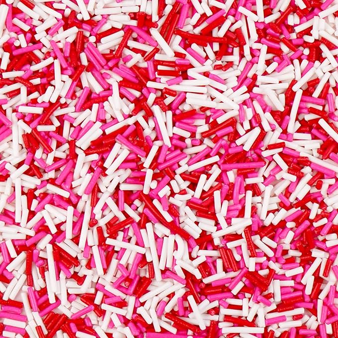Pink Jimmies Sprinkles, Edible Sprinkles For Cake Decorating, Pink Red and White Sugar, 150g/5.29oz, Cupcake & Ice Cream Topper, Mother's Day, Valentine's Day, Wedding Party Supplies