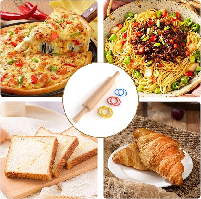 Classic Wooden Rolling Pin with Handle for Fondant, Pizza, Pies, Cookies, Pastries, Rolling Pin for Baking with 3 Multi-Color Thickness Rings, 17"x2.5" (Include handle) Beechwood Rolling Pin